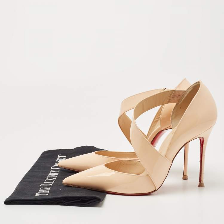 Pre Owned Christian Louboutin Cream Patent Leather  Jumping  Pumps Size 39