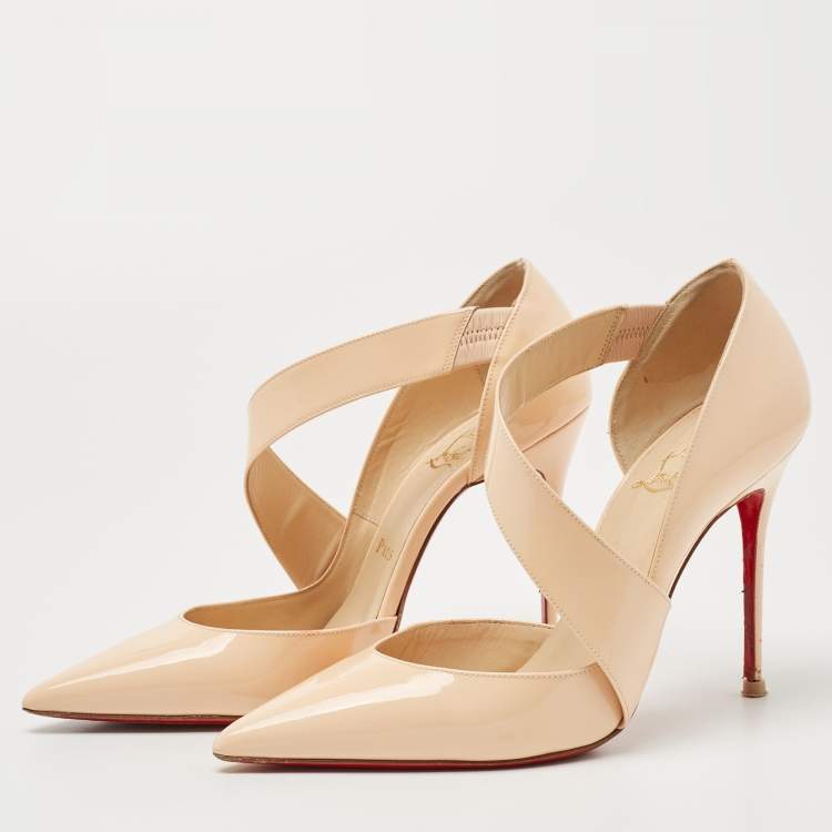 Pre Owned Christian Louboutin Cream Patent Leather  Jumping  Pumps Size 39