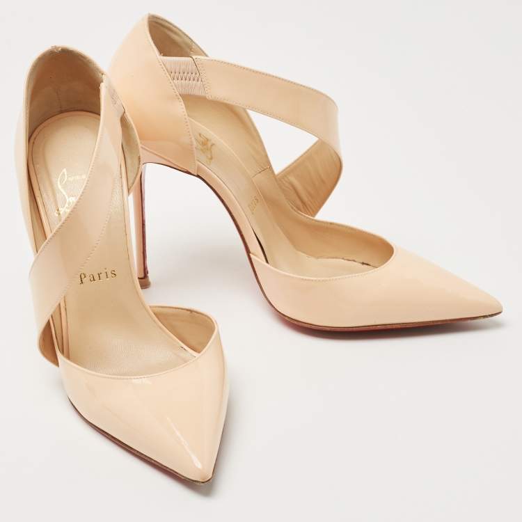 Pre Owned Christian Louboutin Cream Patent Leather  Jumping  Pumps Size 39