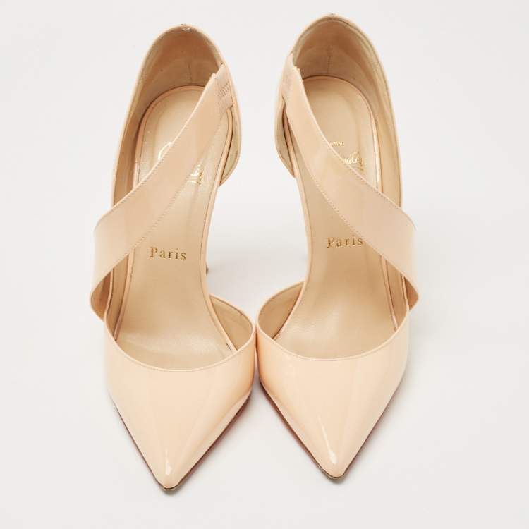 Pre Owned Christian Louboutin Cream Patent Leather  Jumping  Pumps Size 39