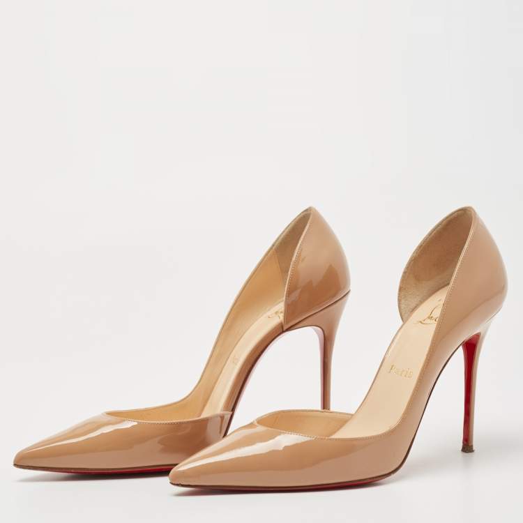 Pre Owned Christian Louboutin Beige Patent Leather Iriza Pumps  Size 39
