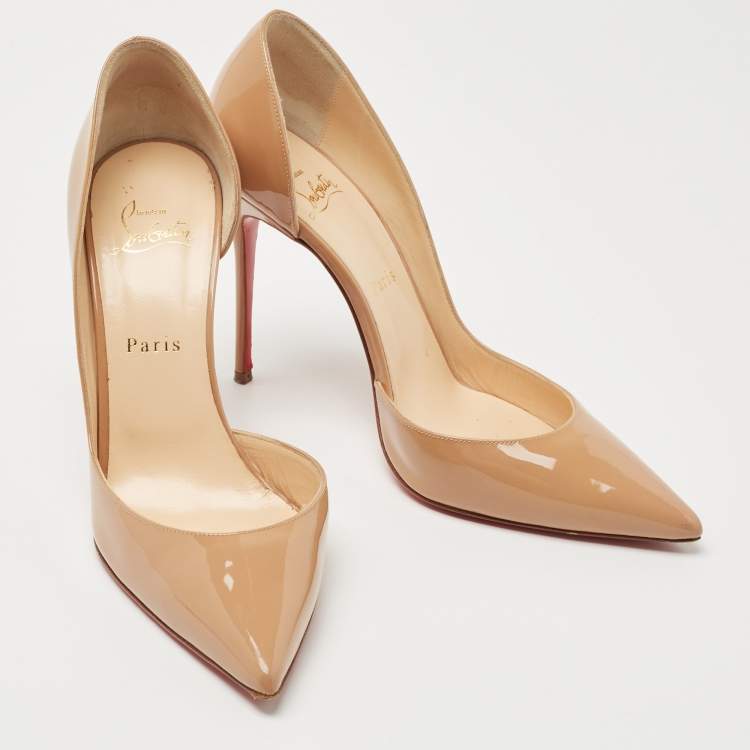 Pre Owned Christian Louboutin Beige Patent Leather Iriza Pumps  Size 39