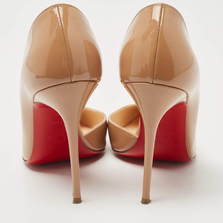 Pre Owned Christian Louboutin Beige Patent Leather Iriza Pumps  Size 39