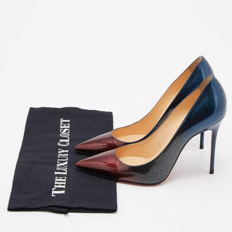 Pre Owned Christian Louboutin Tricolor Glitter Patent Leather Pigalle Follies Pumps Size 37.5