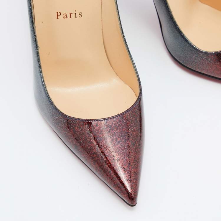 Pre Owned Christian Louboutin Tricolor Glitter Patent Leather Pigalle Follies Pumps Size 37.5