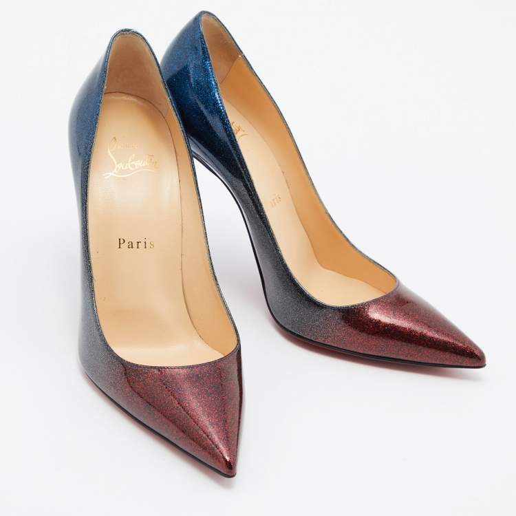 Pre Owned Christian Louboutin Tricolor Glitter Patent Leather Pigalle Follies Pumps Size 37.5