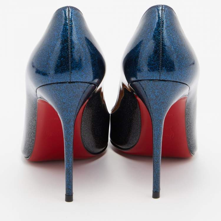 Pre Owned Christian Louboutin Tricolor Glitter Patent Leather Pigalle Follies Pumps Size 37.5