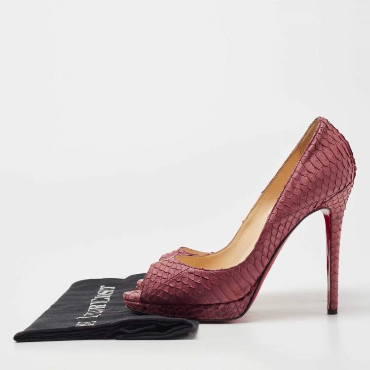 Pre Owned Christian Louboutin Pink Python Yolanda Peep Toe Pumps Size 38
