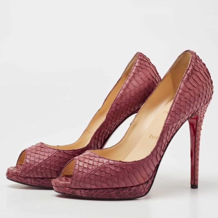 Pre Owned Christian Louboutin Pink Python Yolanda Peep Toe Pumps Size 38