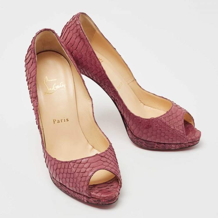 Pre Owned Christian Louboutin Pink Python Yolanda Peep Toe Pumps Size 38