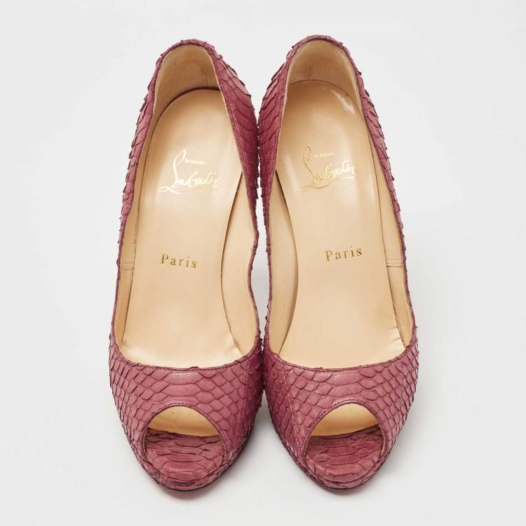 Pre Owned Christian Louboutin Pink Python Yolanda Peep Toe Pumps Size 38