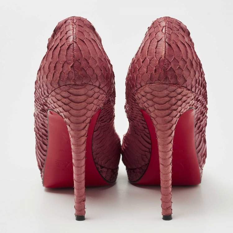 Pre Owned Christian Louboutin Pink Python Yolanda Peep Toe Pumps Size 38