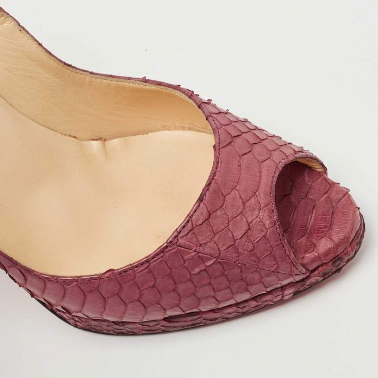 Pre Owned Christian Louboutin Pink Python Yolanda Peep Toe Pumps Size 38