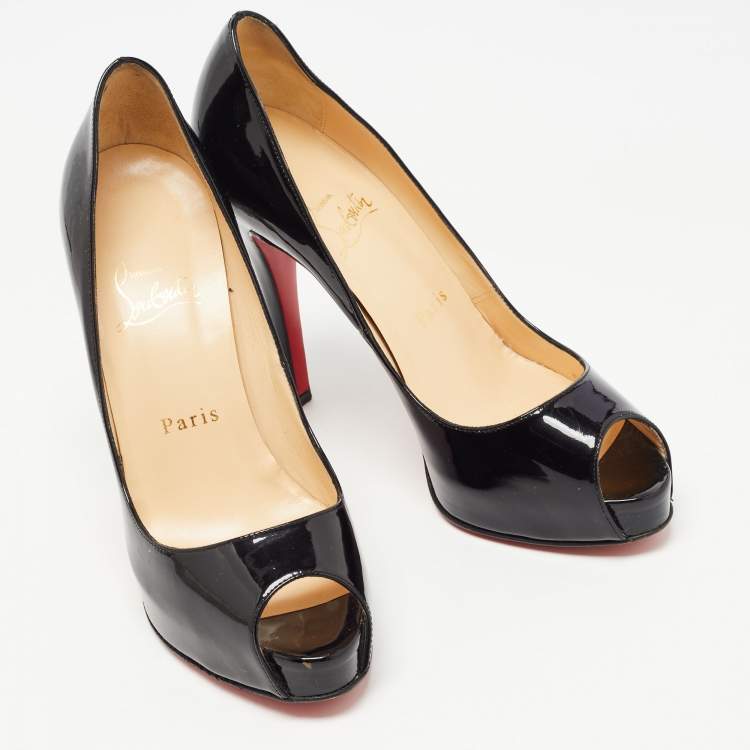 Pre Owned Christian Louboutin Black Patent Leather Very Prive Pumps Size 36.5
