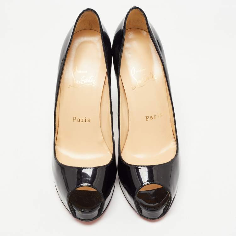 Pre Owned Christian Louboutin Black Patent Leather Very Prive Pumps Size 36.5