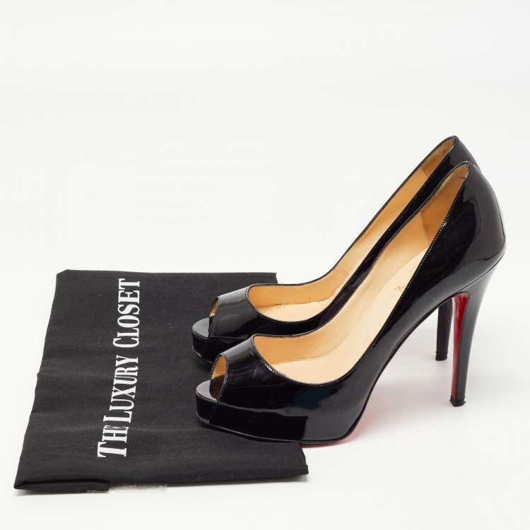Pre Owned Christian Louboutin Black Patent Leather Very Prive Pumps Size 36.5