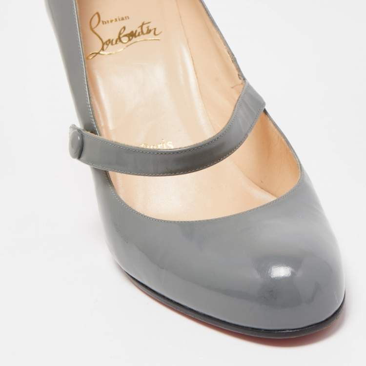 Pre Owned Christian Louboutin Grey Leather Charlene Mary Jane Pumps Size 37.5