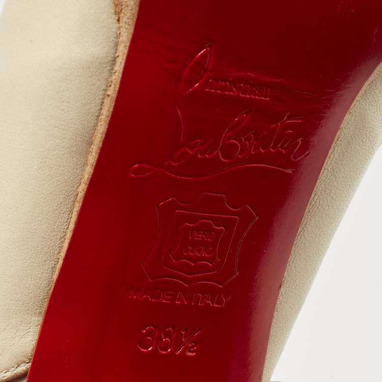 Pre Owned Christian Louboutin Cream Leather Platform Slingback Pumps Size 38.5