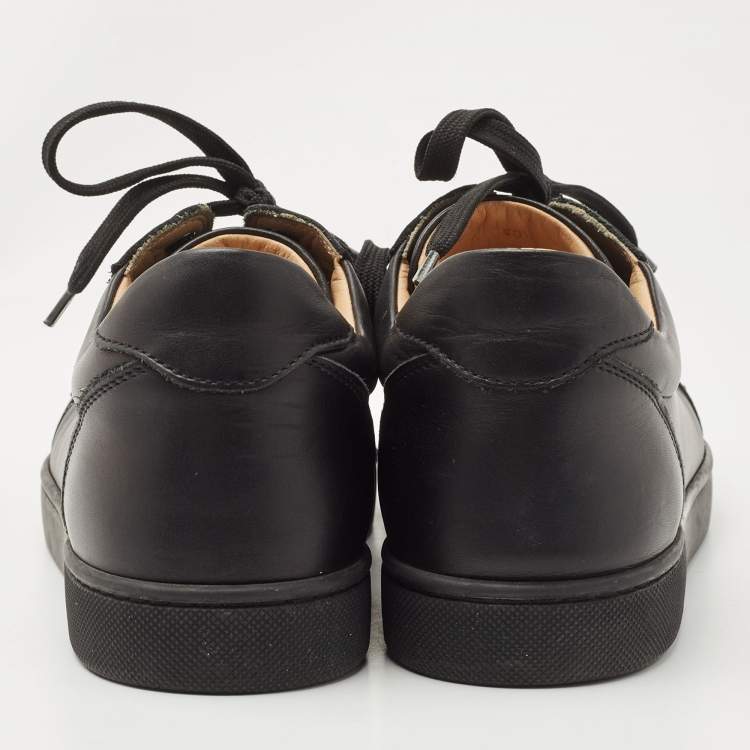 Pre Owned Christian Louboutin Black Leather Louis Junior Spikes Sneakers Size 40.5