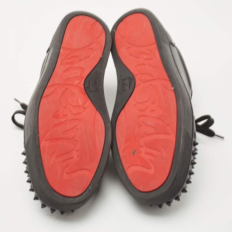 Pre Owned Christian Louboutin Black Leather Louis Junior Spikes Sneakers Size 40.5