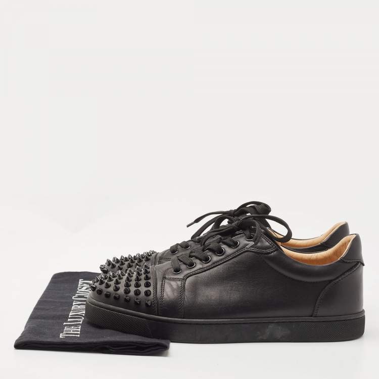 Pre Owned Christian Louboutin Black Leather Louis Junior Spikes Sneakers Size 40.5