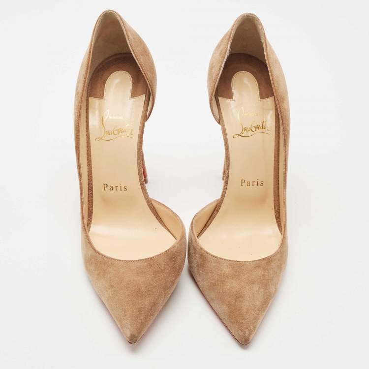 Pre Owned Christian Louboutin Brown Suede Iriza Pumps Size 39.5 