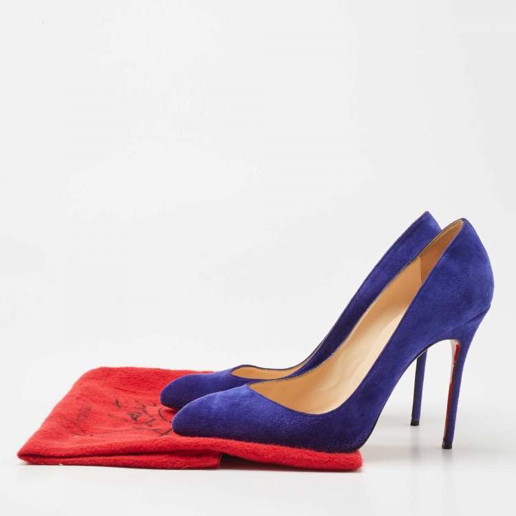 Pre Owned Christian Louboutin Blue Suede Corneille Pumps Size 39