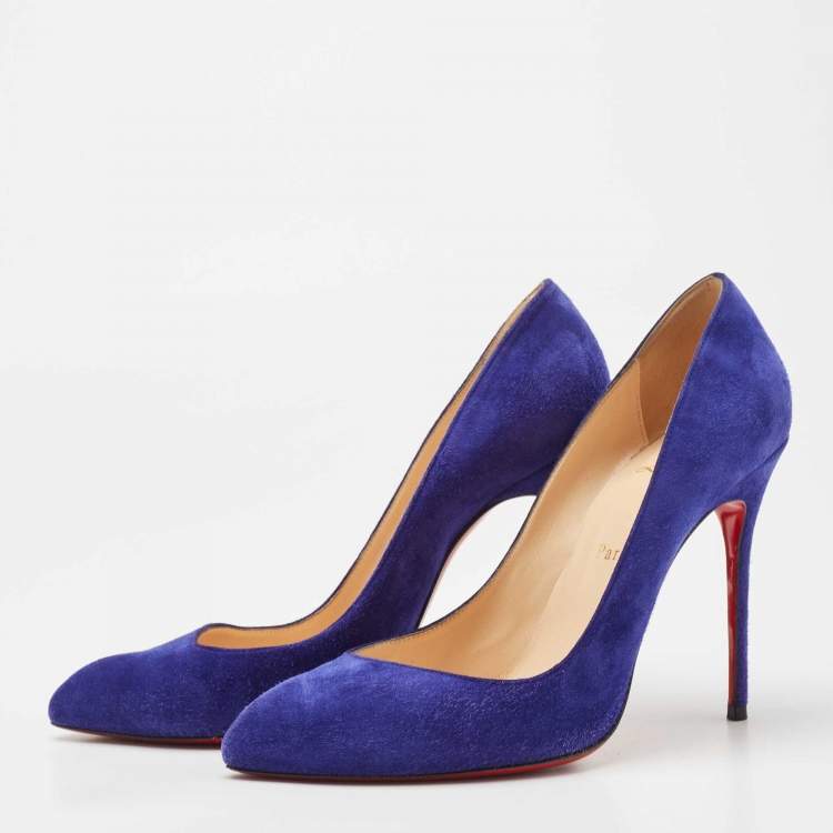 Pre Owned Christian Louboutin Blue Suede Corneille Pumps Size 39