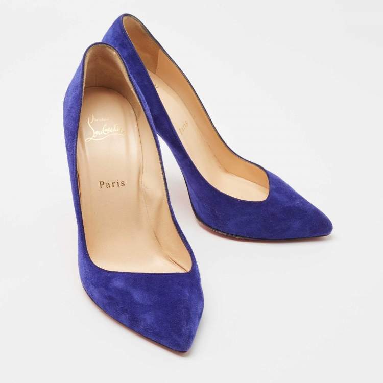 Pre Owned Christian Louboutin Blue Suede Corneille Pumps Size 39