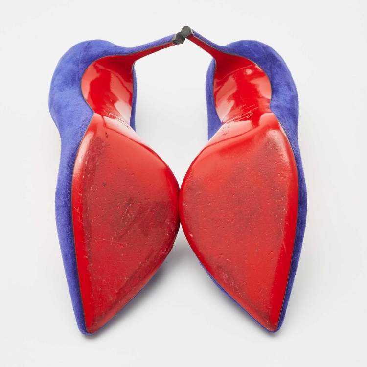 Pre Owned Christian Louboutin Blue Suede Corneille Pumps Size 39