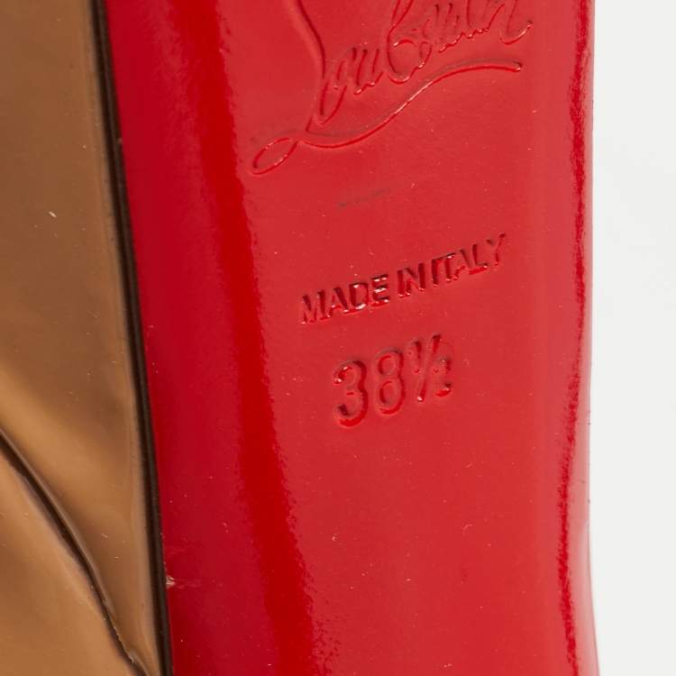 Pre Owned Christian Louboutin Beige Patent Leather Jamie Platform Pumps Size 38.5