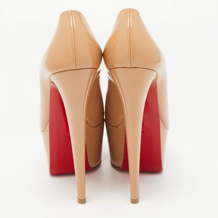 Pre Owned Christian Louboutin Beige Patent Leather Jamie Platform Pumps Size 38.5