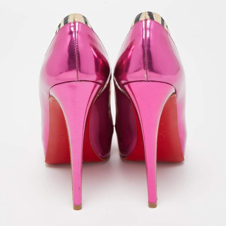 Pre Owned Christian Louboutin Tricolor Zebra Print Suede and Leather Limited Edition Asteroid Pumps Size 37
