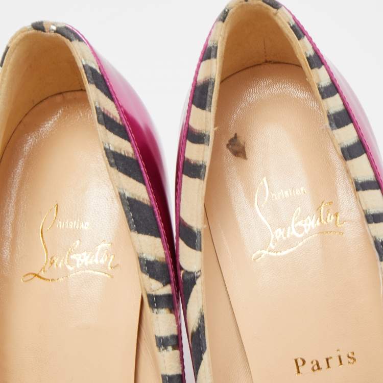 Pre Owned Christian Louboutin Tricolor Zebra Print Suede and Leather Limited Edition Asteroid Pumps Size 37