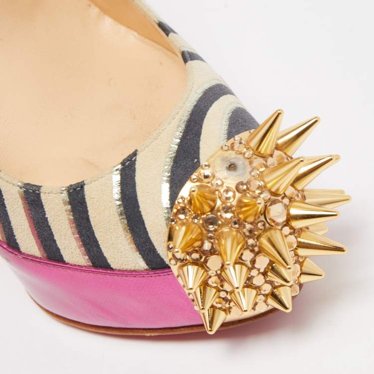 Pre Owned Christian Louboutin Tricolor Zebra Print Suede and Leather Limited Edition Asteroid Pumps Size 37