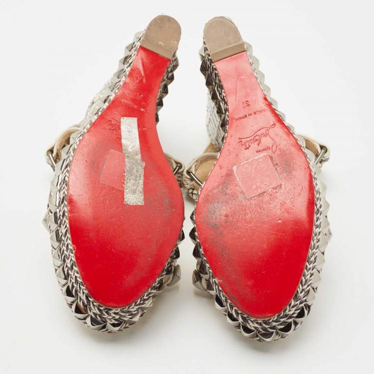 Pre Owned Christian Louboutin Black/Cream Python Pyraclou Sandals Size 37