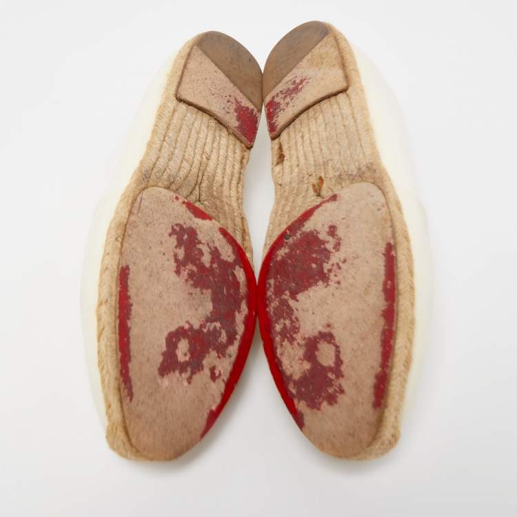 Pre Owned Christian Louboutin Off White Canvas Gala Embroidered Crest Espadrille Flats Size 36