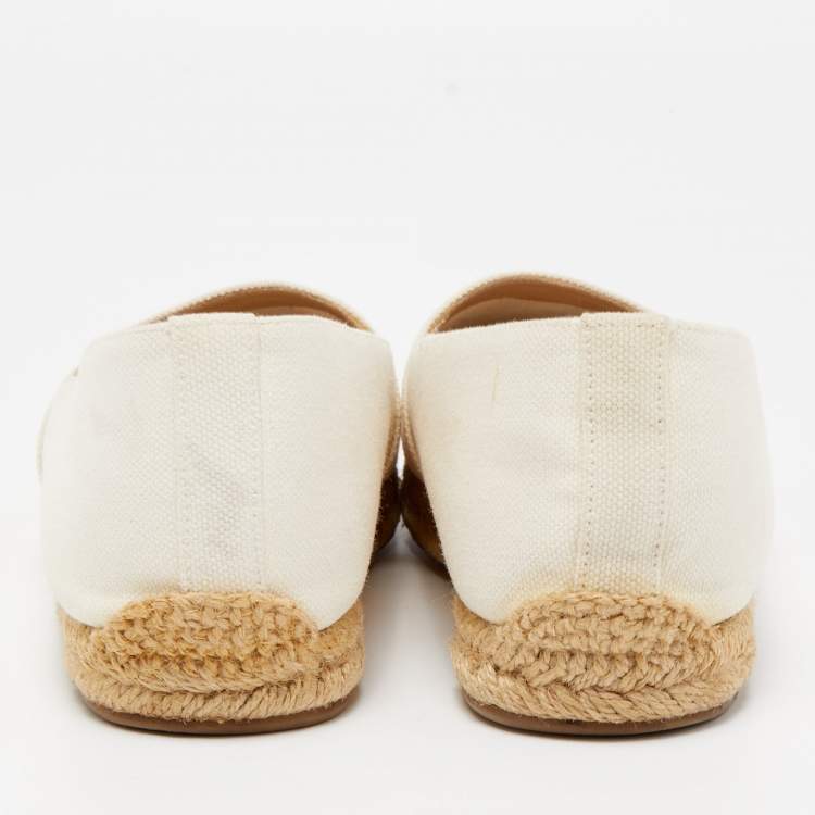 Pre Owned Christian Louboutin Off White Canvas Gala Embroidered Crest Espadrille Flats Size 36
