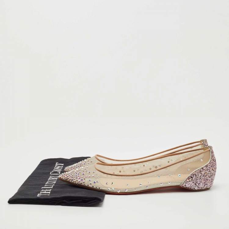 Pre Owned Christian Louboutin Metallic Glitter and Leather Follies Strass Ballet Flats Size 36.5