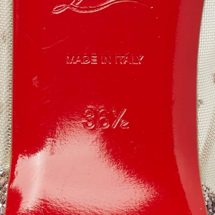 Pre Owned Christian Louboutin Metallic Glitter and Leather Follies Strass Ballet Flats Size 36.5