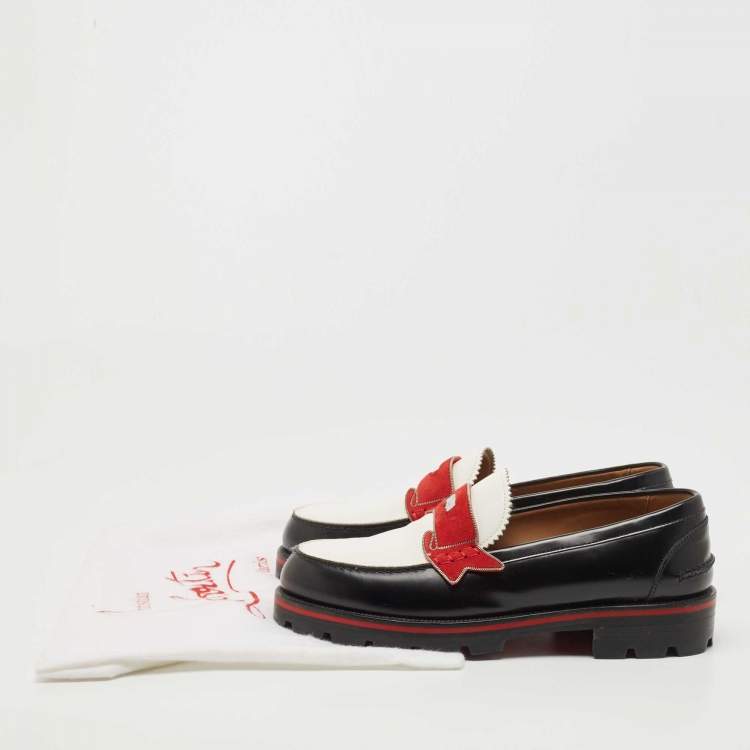 Pre Owned Christian Louboutin Black/White Leather Monono Loafers Size 40