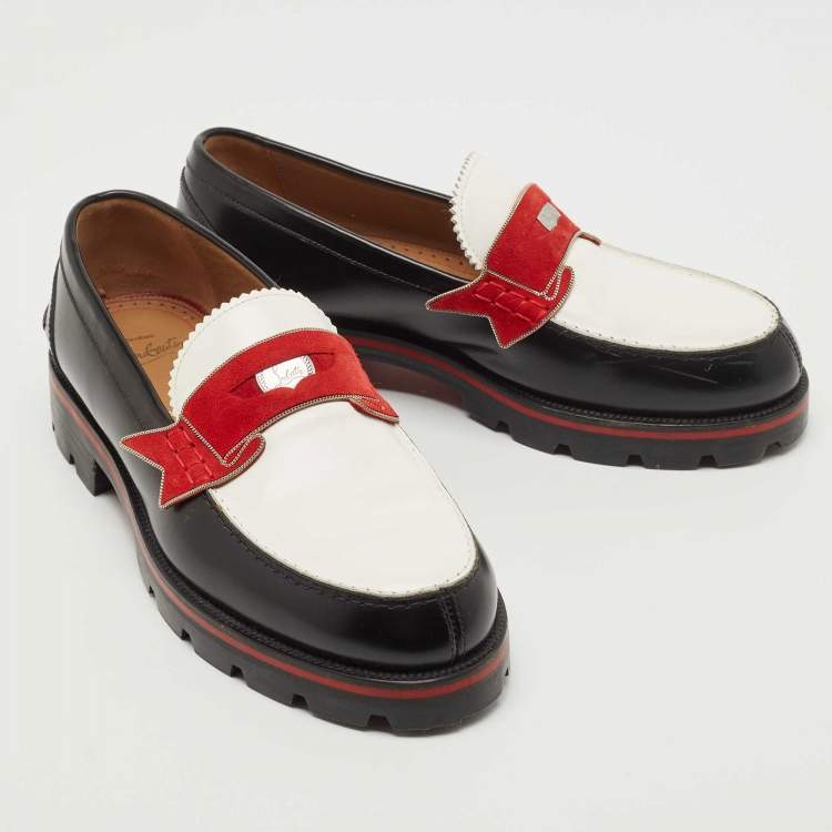 Pre Owned Christian Louboutin Black/White Leather Monono Loafers Size 40