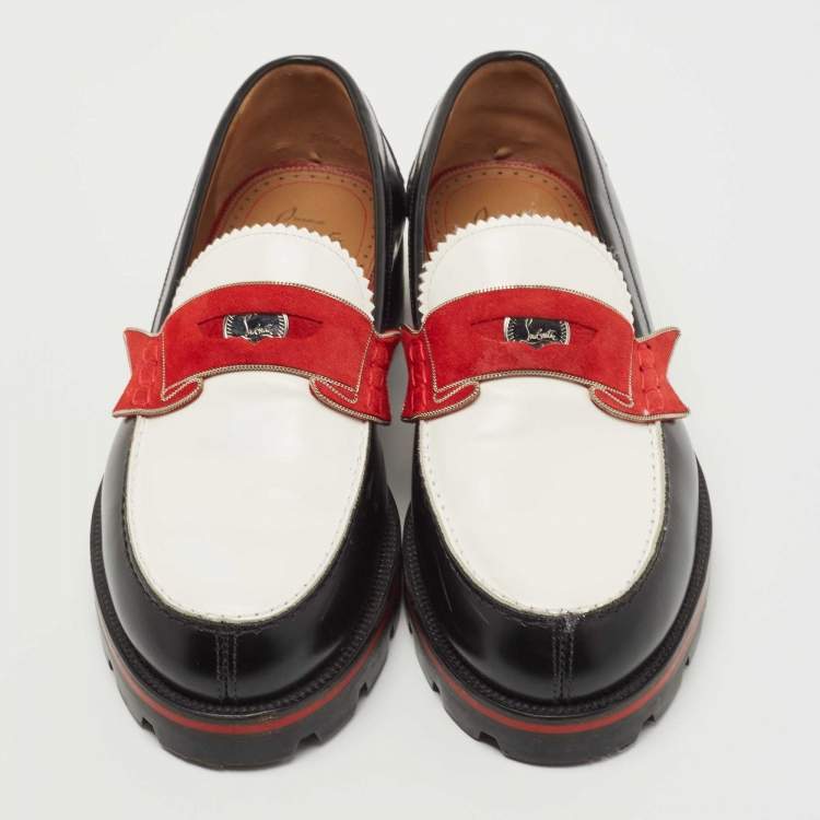 Pre Owned Christian Louboutin Black/White Leather Monono Loafers Size 40