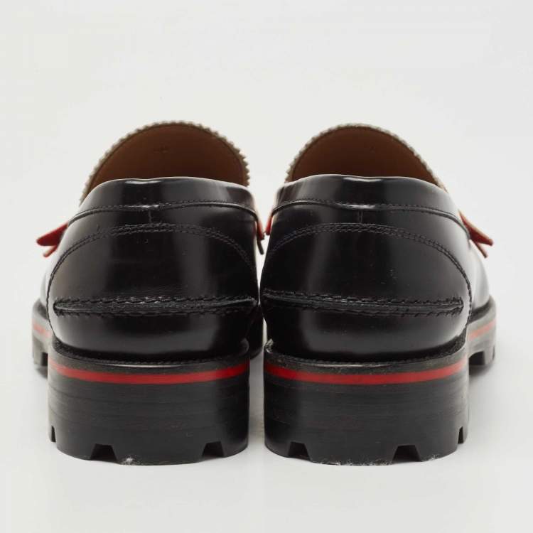 Pre Owned Christian Louboutin Black/White Leather Monono Loafers Size 40