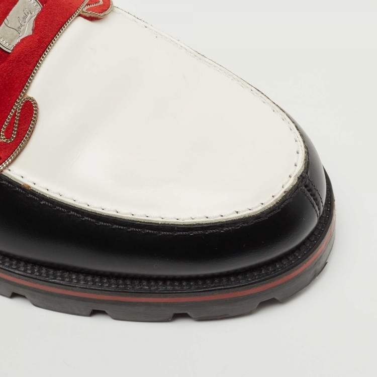 Pre Owned Christian Louboutin Black/White Leather Monono Loafers Size 40