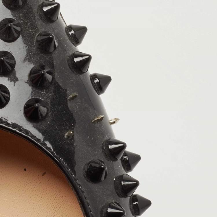 Pre Owned Christian Louboutin Black Patent Leather Pigalle Spikes Ballet Flats Size 37