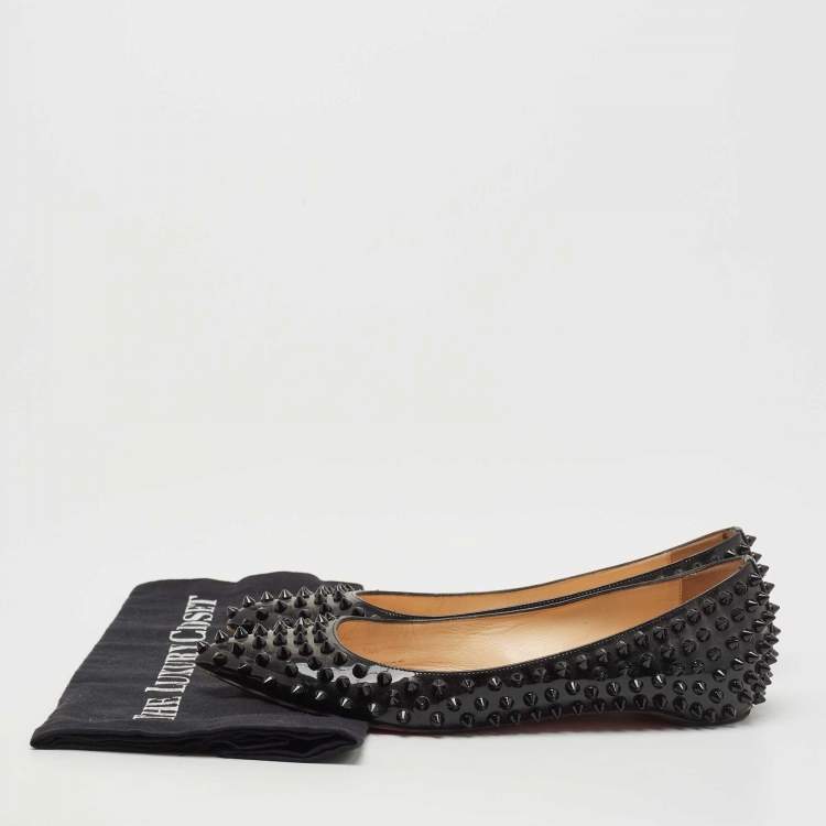 Pre Owned Christian Louboutin Black Patent Leather Pigalle Spikes Ballet Flats Size 37