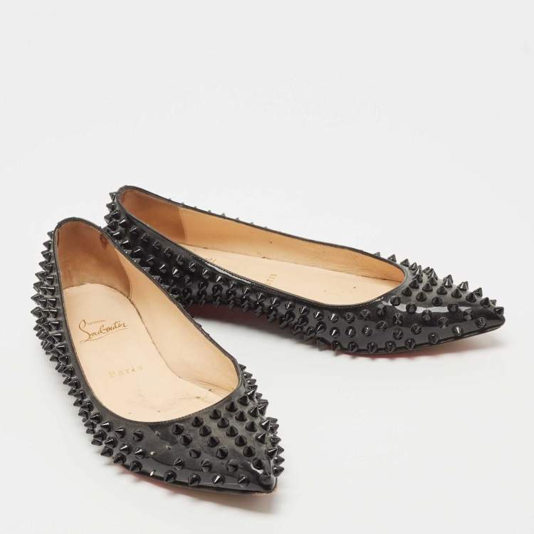 Pre Owned Christian Louboutin Black Patent Leather Pigalle Spikes Ballet Flats Size 37
