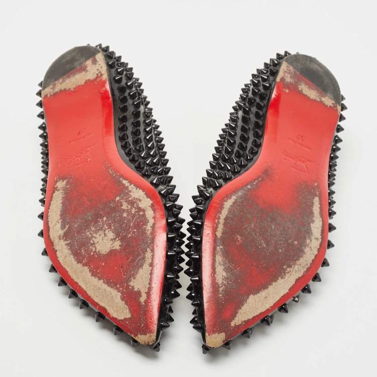 Pre Owned Christian Louboutin Black Patent Leather Pigalle Spikes Ballet Flats Size 37