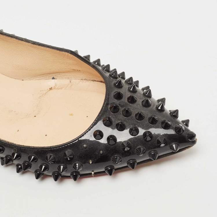 Pre Owned Christian Louboutin Black Patent Leather Pigalle Spikes Ballet Flats Size 37
